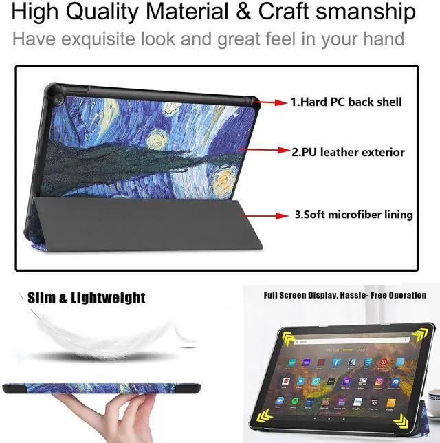 Alt view image 4 of 4 - UUcovers Folio Case for  Kindle Fire HD 10/10 Plus (only Fits 11th Generation, 2021 Release) 10.1" PU Leather Trifold Stand Hard Back Shockproof Cover with Auto Wake/Sleep,Van Gogh Starry Night
