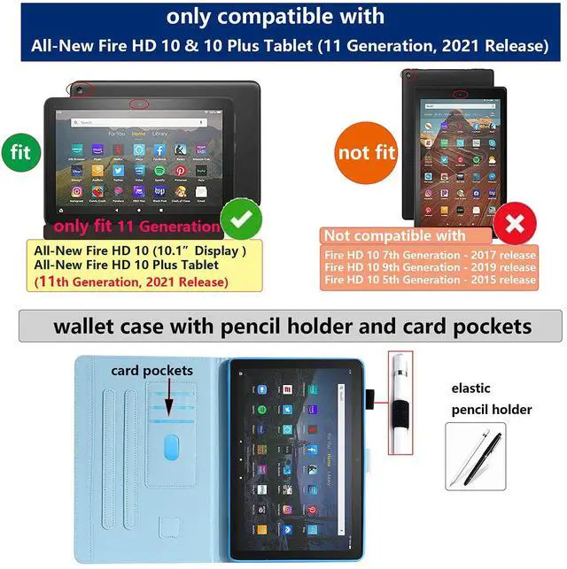 Alt view image 2 of 5 - UUcovers for  Kindle Fire HD 10/HD 10 Plus Case 2021 (11th Generation) 10.1" with Pencil Holder/Pockets Stand PU Leather Magnetic Smart Wallet Cover [Auto Sleep/Wake], Purple Mandala Flower