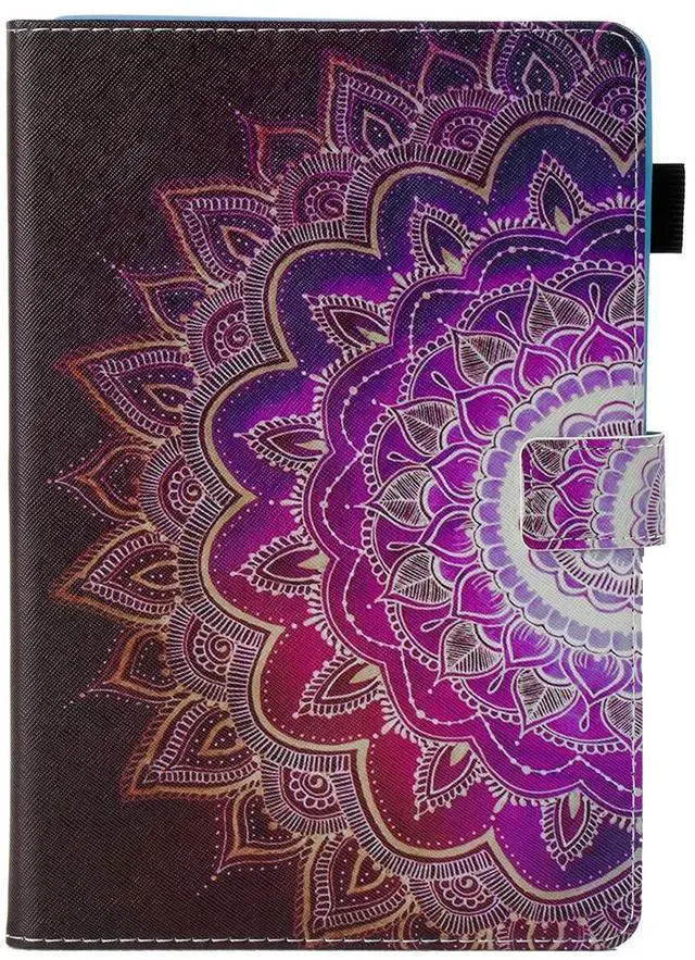 Alt view image 3 of 5 - UUcovers for  Kindle Fire HD 10/HD 10 Plus Case 2021 (11th Generation) 10.1" with Pencil Holder/Pockets Stand PU Leather Magnetic Smart Wallet Cover [Auto Sleep/Wake], Purple Mandala Flower