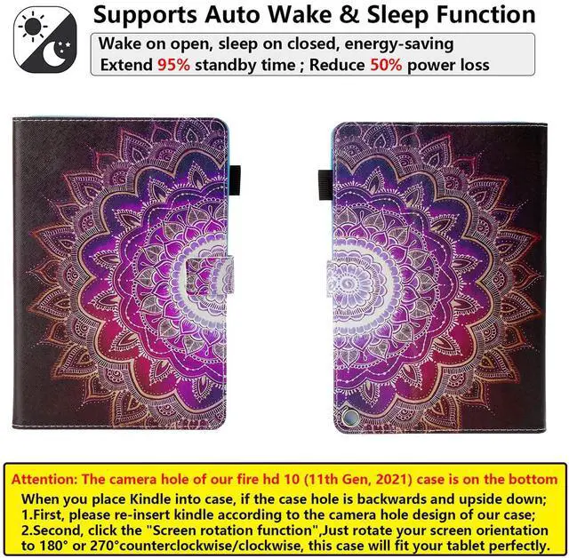 Alt view image 5 of 5 - UUcovers for  Kindle Fire HD 10/HD 10 Plus Case 2021 (11th Generation) 10.1" with Pencil Holder/Pockets Stand PU Leather Magnetic Smart Wallet Cover [Auto Sleep/Wake], Purple Mandala Flower