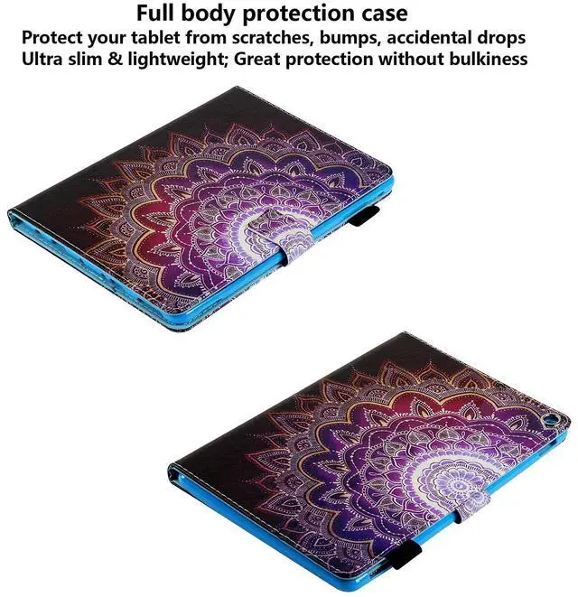 Alt view image 4 of 5 - UUcovers for  Kindle Fire HD 10/HD 10 Plus Case 2021 (11th Generation) 10.1" with Pencil Holder/Pockets Stand PU Leather Magnetic Smart Wallet Cover [Auto Sleep/Wake], Purple Mandala Flower