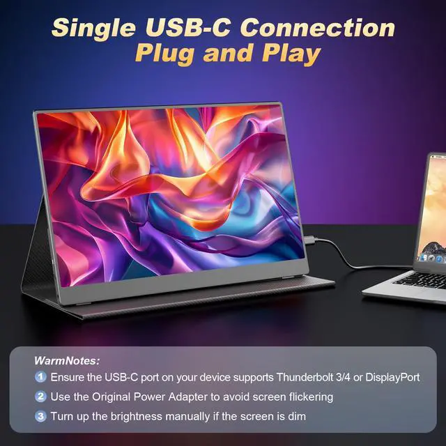 Alt view image 3 of 5 - Portable Monitor for Laptop, 18.5 Inch 1080P FHD 120Hz 125% sRGB HDMI USB-C Travel Monitor for Laptop MacBook Xbox PS4/5, Portable Screen for Laptop with VESA & Smart Cover