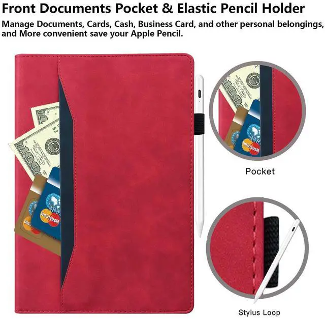 Alt view image 3 of 5 - UUcovers Case for  Fire HD 8 Tablet (8th/7th/6th Generation, 2018/2017/2016 Release), Smart Business PU Leather Stand Folio Cover with Pencil Card Holder & Elastic Band & Auto Wake/Sleep, Red