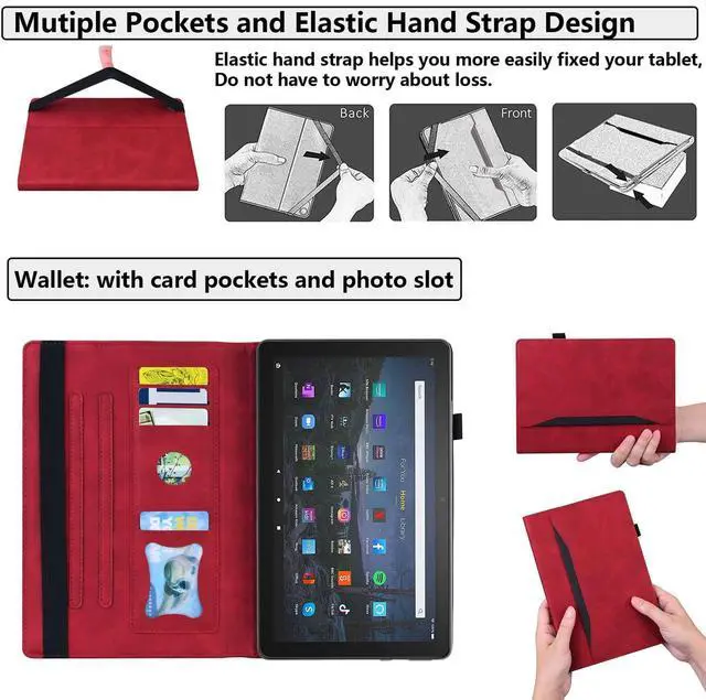 Alt view image 4 of 5 - UUcovers Case for  Fire HD 8 Tablet (8th/7th/6th Generation, 2018/2017/2016 Release), Smart Business PU Leather Stand Folio Cover with Pencil Card Holder & Elastic Band & Auto Wake/Sleep, Red
