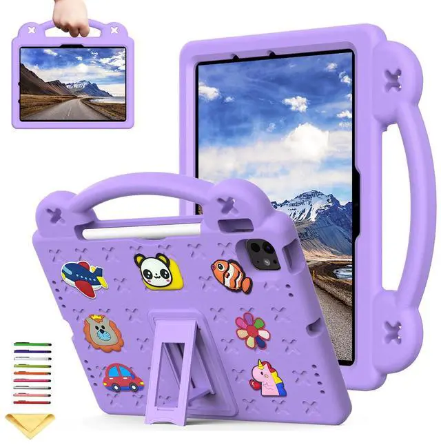 Main image of UUcovers for Apple iPad Air 11 inch Kids Case M3/M2 (2025/2024) Slim Stand Cover with Pencil Holder/Handle/Kickstand Cute DIY Lightweight Cute Soft EVA Foam Shockproof Tablet Cover, Light Purple Bear