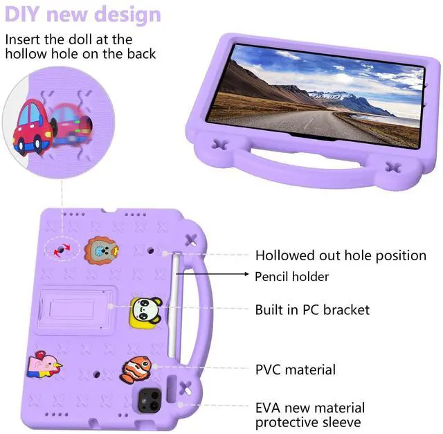 Alt view image 5 of 5 - UUcovers for Apple iPad Air 11 inch Kids Case M3/M2 (2025/2024) Slim Stand Cover with Pencil Holder/Handle/Kickstand Cute DIY Lightweight Cute Soft EVA Foam Shockproof Tablet Cover, Light Purple Bear