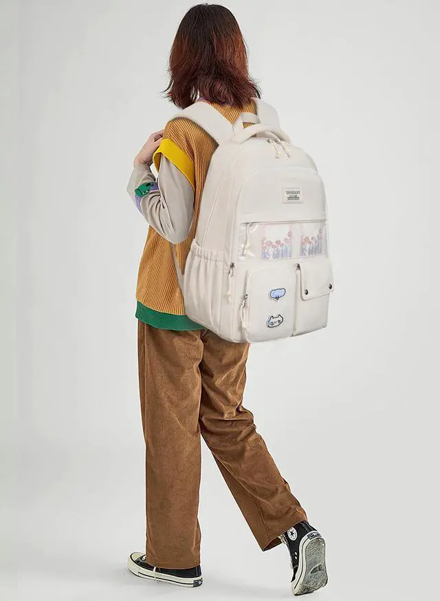 Alt view image 2 of 5 - VANKANY Girls Backpack for School, Cute Teens Bookbag Large Capacity for Middle High School College Women Laptop Backpack with Accessories, Beige