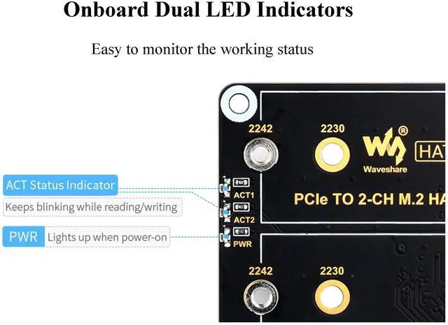 Alt view image 5 of 5 - PCIe to 2-CH M.2 Adapter for Raspberry Pi 5 HAT+ Standard, Compatible with M.2 NVMe SSD 2230 2242 Solid State Drive, RPi 5 M.2 HAT High-Speed Reading/Writing