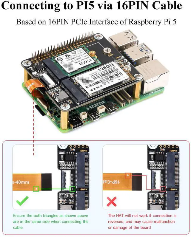 Alt view image 4 of 5 - PCIe to 2-CH M.2 Adapter for Raspberry Pi 5 HAT+ Standard, Compatible with M.2 NVMe SSD 2230 2242 Solid State Drive, RPi 5 M.2 HAT High-Speed Reading/Writing