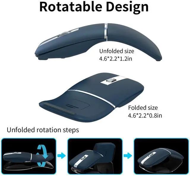 Alt view image 2 of 5 - Bluetooth Arc Travel Mouse - BT & USB Wireless Dual Mode, Rechargeable Slim Rotatable Portable, 1000/1600/2400 DPI, Silent Computer Mouse for Microsoft Laptop PC Chromebook Tablet - Sapphire Blue