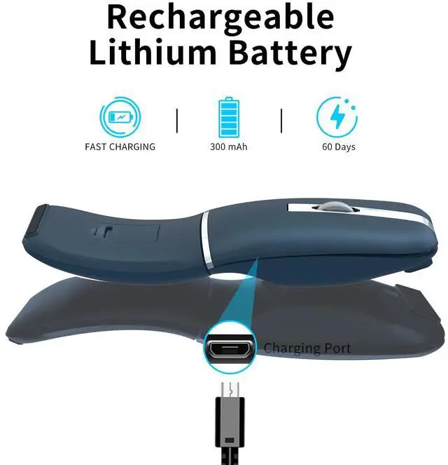 Alt view image 5 of 5 - Bluetooth Arc Travel Mouse - BT & USB Wireless Dual Mode, Rechargeable Slim Rotatable Portable, 1000/1600/2400 DPI, Silent Computer Mouse for Microsoft Laptop PC Chromebook Tablet - Sapphire Blue