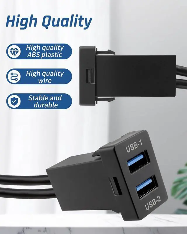 Alt view image 4 of 5 - Wujexuhe Dual USB 3.0 Car Dash Flush Mount Extension Cable, Length 3.3FT (1M) Fit for Toyota, Size 1.3"x0.86"x 2.15" (Type A)