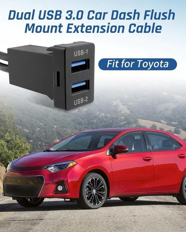 Alt view image 2 of 5 - Wujexuhe Dual USB 3.0 Car Dash Flush Mount Extension Cable, Length 3.3FT (1M) Fit for Toyota, Size 1.3"x0.86"x 2.15" (Type A)