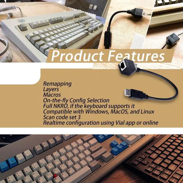 Alt view image 5 of 5 - XTPTFABS RJ45 Keyboard to USB Converter v1.0 Cable Compatible with IBM Model M Terminal Keyboards