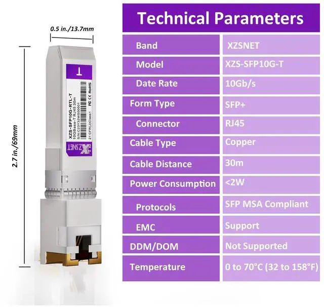 Alt view image 4 of 5 - 10GBASE-T SFP+ to RJ45 Transceiver, 10G Copper SFP+ to Ethernet Module Compatible with Cisco SFP-10G-T-S, Ubiquiti UniFi UF-RJ45-10G, Mikrotik S+RJ10, Meraki , Netgear, D-Link and More, 1 Pack