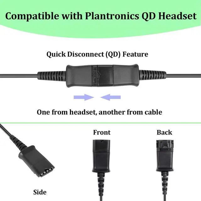 Alt view image 3 of 5 - Headset USB Adapter Quick Disconnect QD Cable to USB A Plug Adapter for Plantronics QD Wired Headset with in-line Volume Mute Controls to Computer Laptop PC Mac VOIP Softphone