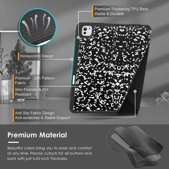 Alt view image 4 of 5 - VIKESI for iPad Pro 13 Inch M4 Case 2024, Origami Case with Multi fold, Multi Angle Stand, Apple Pencil Holder, Support Auto Wake/Sleep-Black Book
