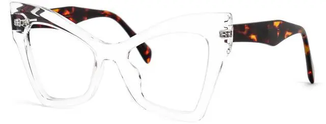 Main image of VOOGLAM Cat Eye Spring Hinge Women's Non-Prescription Glasses with HD Clear Lenses in Clear Crystal Acetate Frame