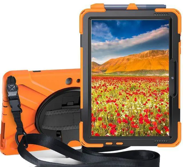 Main image of Sfulatdc Tablet Case with 360 Rotating Strap and Stand Heavy Duty Protective Full Body Cover Compatible with Microsoft Surface Go 4/3/2/1 Orange