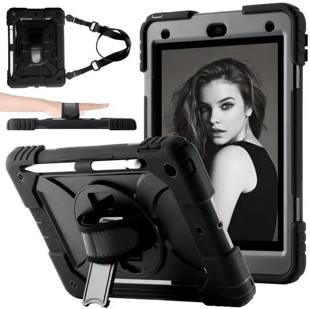 Main image of Vteutu Case for iPad 9th/8th/7th Gen Case 10.2" - Shockproof, 360deg Rotating Stand, Hand & Shoulder Strap, Pencil Holder (Black)