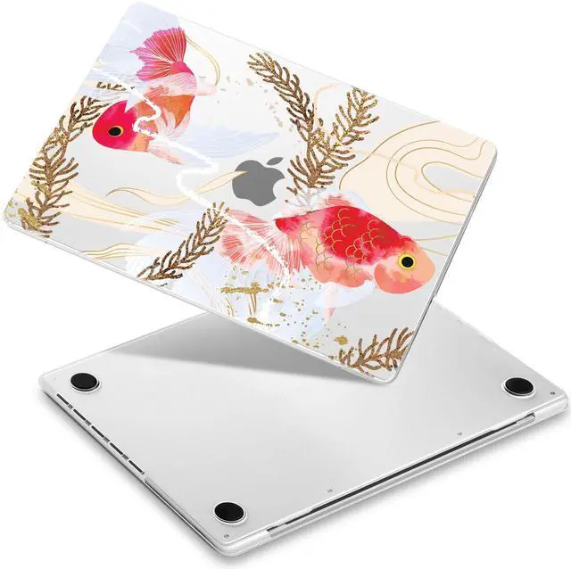 Main image of Yebiseven Case for M3 MacBook Pro 16 inch 2023 2021 Release A2991/A2485 A2780 M2 M1 Pro/Max, Hard Shell Case with Keyboard Cover & Screen Film & OTG Adapter & 2 Webcam Covers, Goldfish