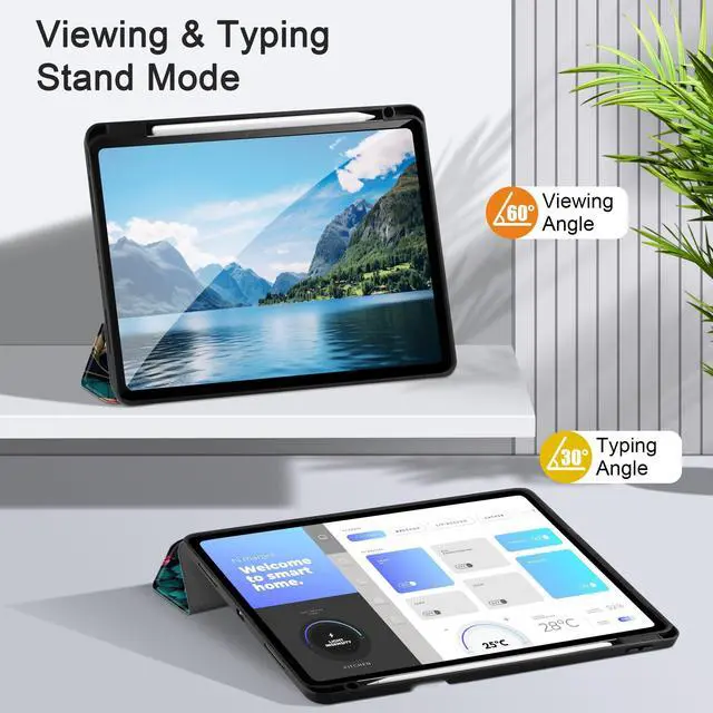 Alt view image 5 of 5 - Yebiseven for iPad Air 13 M3/M2 Case 2025 2024 Released A3268/A3269/A3271/A2898/A2899/A2900, Shockproof Tablet Case with Trifold Stand & Pencil Holder & Auto Sleep/Wake, Vibrant Flower