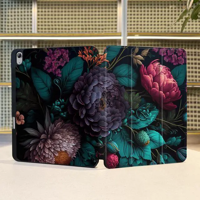 Alt view image 2 of 5 - Yebiseven for iPad Air 13 M3/M2 Case 2025 2024 Released A3268/A3269/A3271/A2898/A2899/A2900, Shockproof Tablet Case with Trifold Stand & Pencil Holder & Auto Sleep/Wake, Vibrant Flower