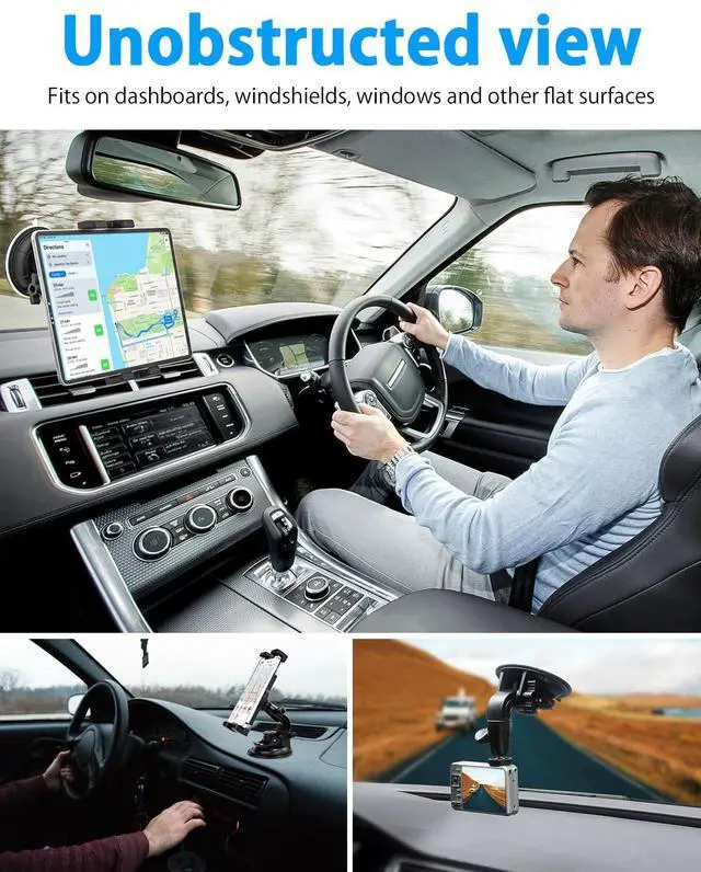 Alt view image 3 of 5 - YOOZ Heavy Duty Suction Car Tablet Mount for Windshield, Truck Tablet Holder Dashboard Window with 1/4" Screw Adapter for iPad Pro Air Mini, Galaxy Tabs, Phones, 4-12.9" & Gopro/Camera