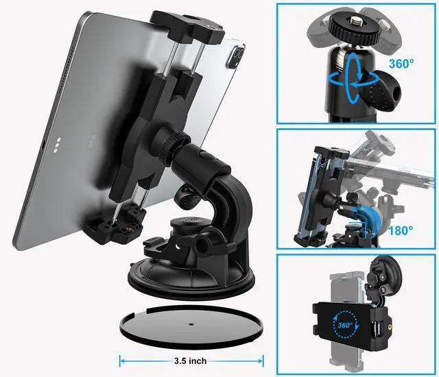 Alt view image 4 of 5 - YOOZ Heavy Duty Suction Car Tablet Mount for Windshield, Truck Tablet Holder Dashboard Window with 1/4" Screw Adapter for iPad Pro Air Mini, Galaxy Tabs, Phones, 4-12.9" & Gopro/Camera