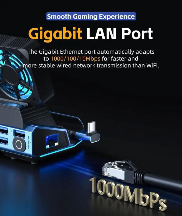 Alt view image 5 of 5 - for Legion Go ROG Ally Steam Deck Dock 10 in 1 USB C Docking Station, Detachable Dual Cooling Fan, 4K 60Hz HDMI, Gigabit Ethernet, 4 USB 3.0, PD100W, M.2 NVMe, SD TF