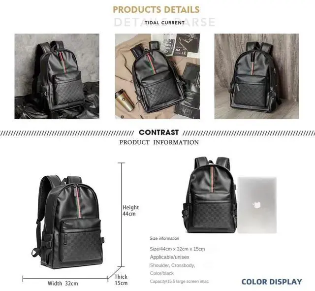 Alt view image 3 of 5 - WDEKDAI Leather Backpack School College Bookbag Leisure Business Travel Hiking Rucksack,Suitable for 15.6-inch laptop pack (2)