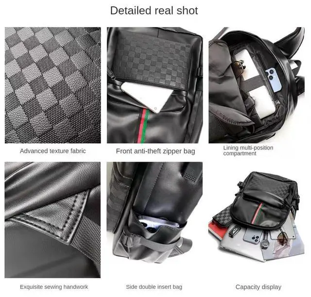 Alt view image 5 of 5 - WDEKDAI Leather Backpack School College Bookbag Leisure Business Travel Hiking Rucksack,Suitable for 15.6-inch laptop pack (2)