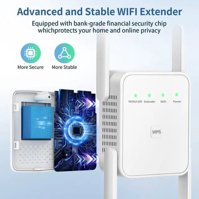Alt view image 2 of 5 - WiFi Repeater, Extender,WiFi Extender Signal Booster, 4 Antennas, 2 EthernetPorts, 300 sqm Coverage, Easy Setup Home and Office WiFi Amplifier (300mbps)
