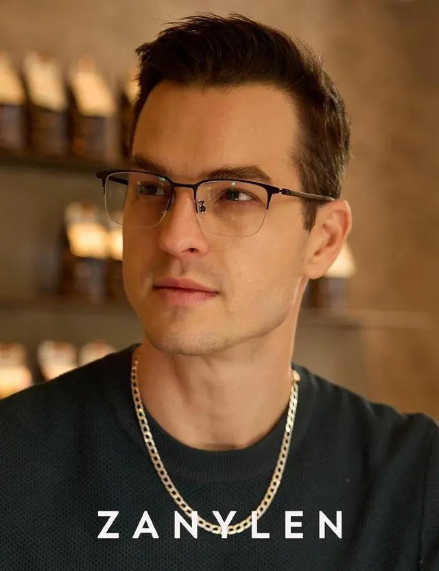 Alt view image 2 of 5 - ZanyLen Blue Light Blocking Glasses Men Computer Gaming Glasses Rectangle Metal Semi-rimless Black Frame Anti Glare/UV400 Clear Lens