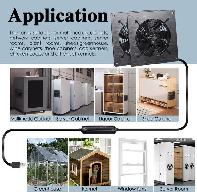 Alt view image 2 of 5 - Xiaoqijia Dual 120mm USB/DC Silent Cooling Fan - 5V/12V Dual Voltage, 6-Inch, 6-Speed Adjustment, Timed Cycle Switch - for Home Theater AV Cabinets, Server Racks, Cupboards, Pet Nests,Greenhouses,