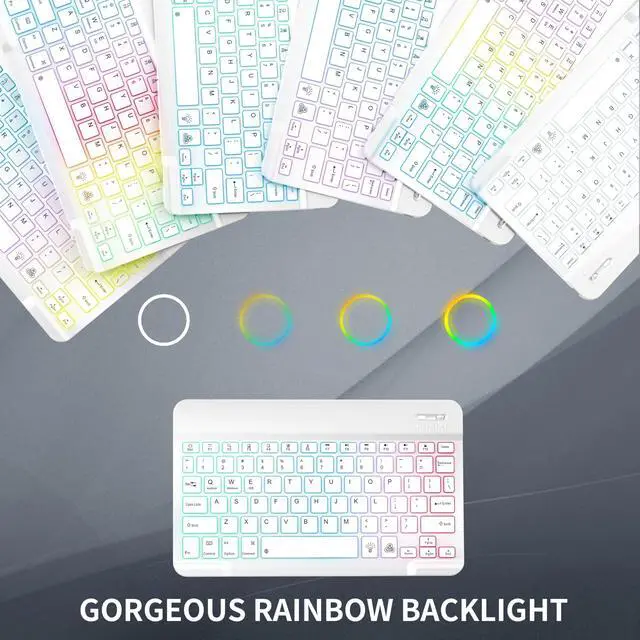 Alt view image 5 of 5 - Bluetooth Keyboard & Mouse Combo for iPad - Rechargeable RGB Wireless Set with 7-Color Backlit, Compatible with iPad 10th/9th/8th Gen, iPad Pro/Air/Mini (White).