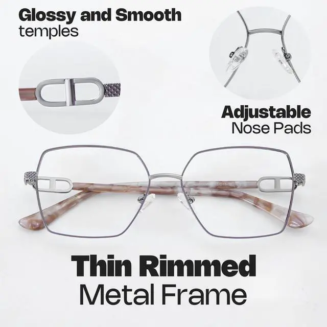 Alt view image 3 of 5 - Zeelool Blue Light Blocking Glasses for Women, Metal Fashion Glasses Frame Eyeglasses with Non-prescription Clear Lenses ZJGM374867-02B