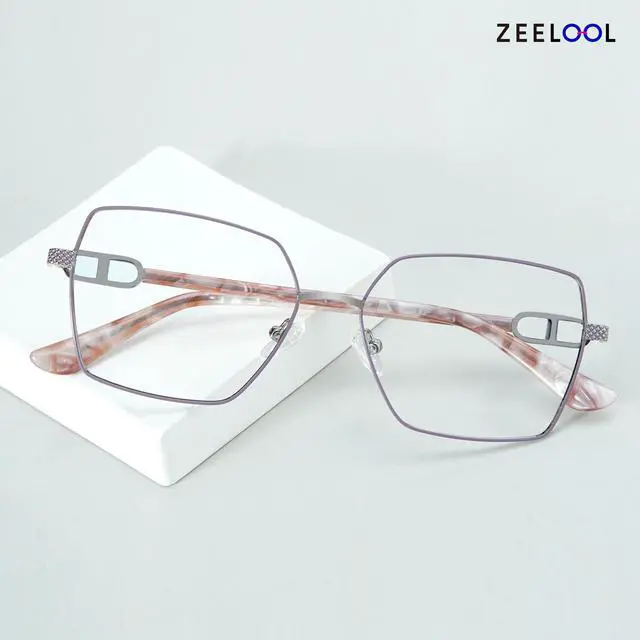 Alt view image 5 of 5 - Zeelool Blue Light Blocking Glasses for Women, Metal Fashion Glasses Frame Eyeglasses with Non-prescription Clear Lenses ZJGM374867-02B