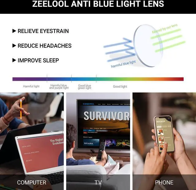Alt view image 3 of 5 - Zeelool Blue Light Blocking Glasses for Woman, Round Fashion Fake Glasses Computer Eyeglasses Anti UV, Eyestrain and Glare with Non-prescription Clear Lenses ZJGX850090-02B