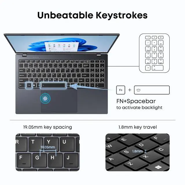 Alt view image 5 of 5 - ZENAERO 15.6" Windows 11 Laptop 16GB RAM 512GB SSD Intel N5095 Processor (4C4T, up to 2.9Ghz) FHD IPS Display Windows 11 Pro Lightweight Notebook Computer Backlit Keyboard Fingerprint HDMI WiFi5 BT4.2