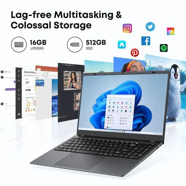 Alt view image 4 of 5 - ZENAERO 15.6" Windows 11 Laptop 16GB RAM 512GB SSD Intel N5095 Processor (4C4T, up to 2.9Ghz) FHD IPS Display Windows 11 Pro Lightweight Notebook Computer Backlit Keyboard Fingerprint HDMI WiFi5 BT4.2