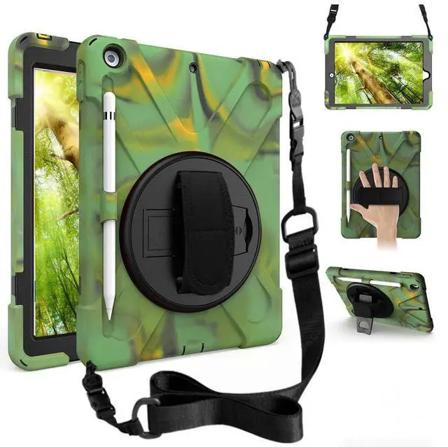 Main image of ZenRich Shockproof Case for iPad 9th/8th/7th Generation 10.2 inch 2021/2020/2019, Heavy Duty Rugged Case with Pencil Holder/360° Rotating Kickstand/Handle/Carrying Strap, Camouflage