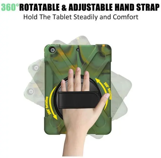 Alt view image 5 of 5 - ZenRich Shockproof Case for iPad 9th/8th/7th Generation 10.2 inch 2021/2020/2019, Heavy Duty Rugged Case with Pencil Holder/360° Rotating Kickstand/Handle/Carrying Strap, Camouflage
