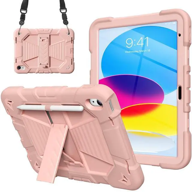 Main image of ZKTUYU Case for iPad (A16) 11th/10th Generation 11''/10.9'' 2025/2022, Fully-Body Drop Protection Case with Stand, Built-in Pencil Holder (Rose Gold)
