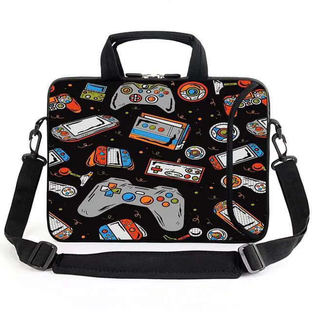 Alt view image 2 of 5 - XMBFZ 15.6" Laptop Sleeve chromebook case Adjustable Shoulder Strap with Handle Accessory Pocket (Games)