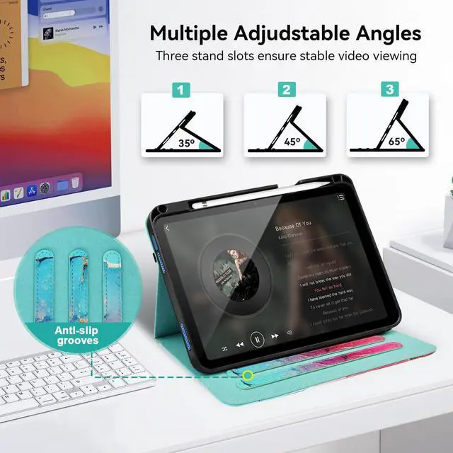 Alt view image 3 of 5 - Zonefoker Case for iPad 11 inch (A16) 2025, for 10th Generation 10.9'' 2022, Leather iPad 11th/10 th Gen Protective Cover with Stand, Auto Sleep/Wake, Pencil Holder, Pocket Desige, Marble Teal Red