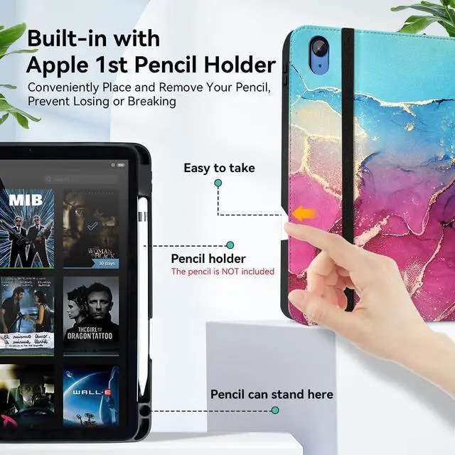 Alt view image 5 of 5 - Zonefoker Case for iPad 11 inch (A16) 2025, for 10th Generation 10.9'' 2022, Leather iPad 11th/10 th Gen Protective Cover with Stand, Auto Sleep/Wake, Pencil Holder, Pocket Desige, Marble Teal Red