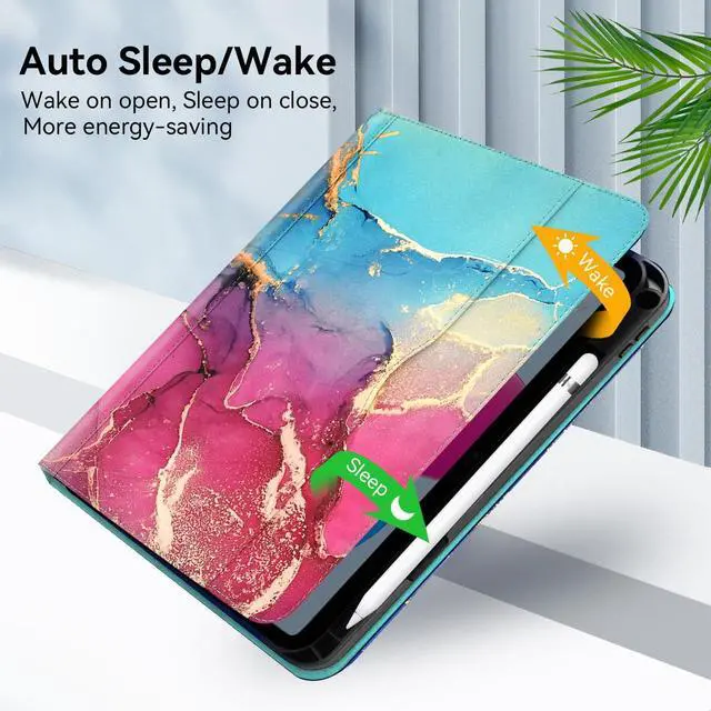 Alt view image 4 of 5 - Zonefoker Case for iPad 11 inch (A16) 2025, for 10th Generation 10.9'' 2022, Leather iPad 11th/10 th Gen Protective Cover with Stand, Auto Sleep/Wake, Pencil Holder, Pocket Desige, Marble Teal Red