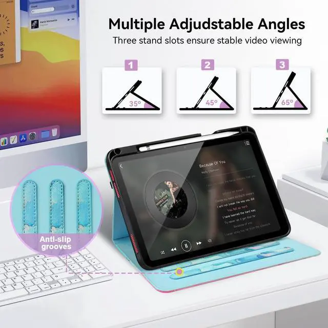 Alt view image 3 of 5 - Zonefoker Case for iPad 11 inch (A16) 2025, for 10th Generation 10.9'' 2022, Leather iPad 11th/10 th Gen Protective Cover with Stand, Auto Sleep/Wake, Pencil Holder, Pocket Desige, Marble Teal Pink