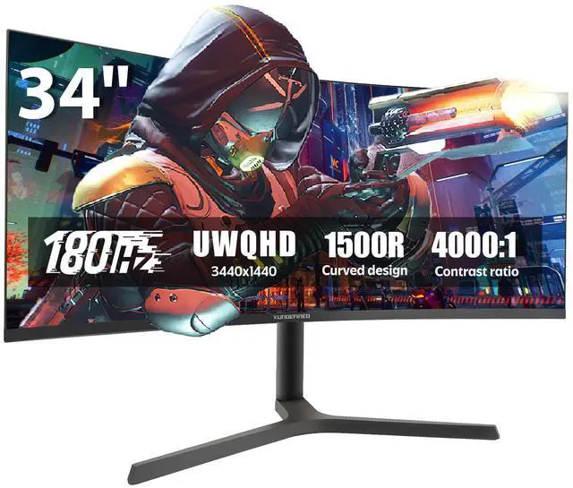 Main image of 34 Inch Curved Monitor with Speaker, 180Hz UWQHD 3440x1440 Ultrawide Curved Gaming Monitor Split Screen, 40001 Contrast, sRGB 126%, FreeSync & G-SYNC, HDMI, DisplayPort, VESA, Height/Tilt/Swivel